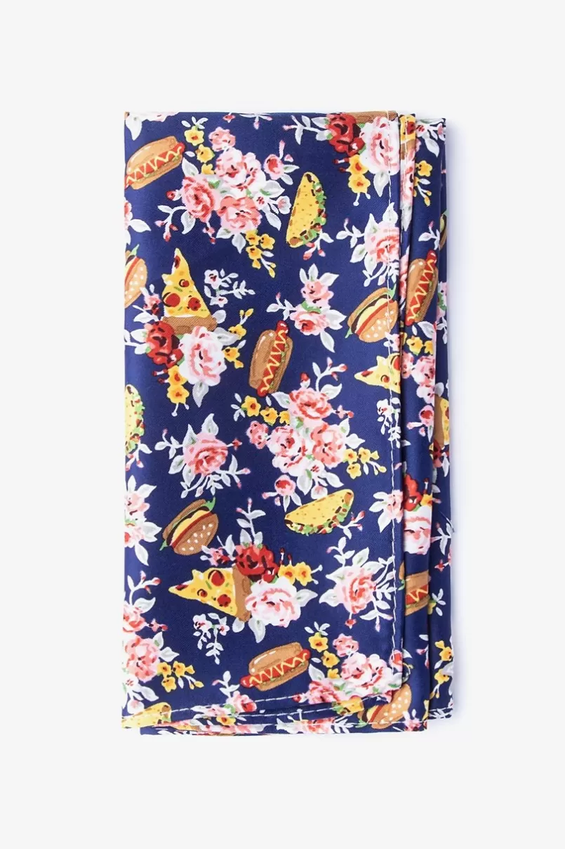 Ties Fast Food Floral Navy Blue Pocket Square NavyBlue Flash Sale