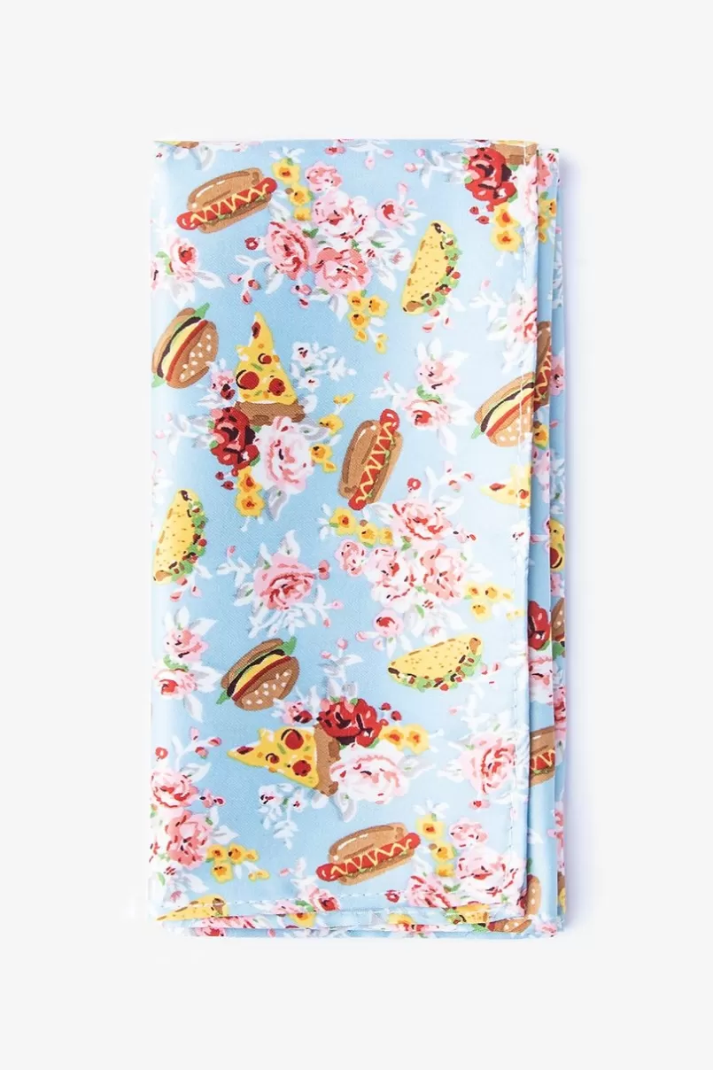Ties Fast Food Floral Pale Blue Pocket Square PaleBlue Best