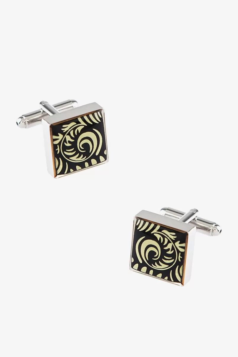 Ties Fern Leaves Black Silver Cufflinks Discount
