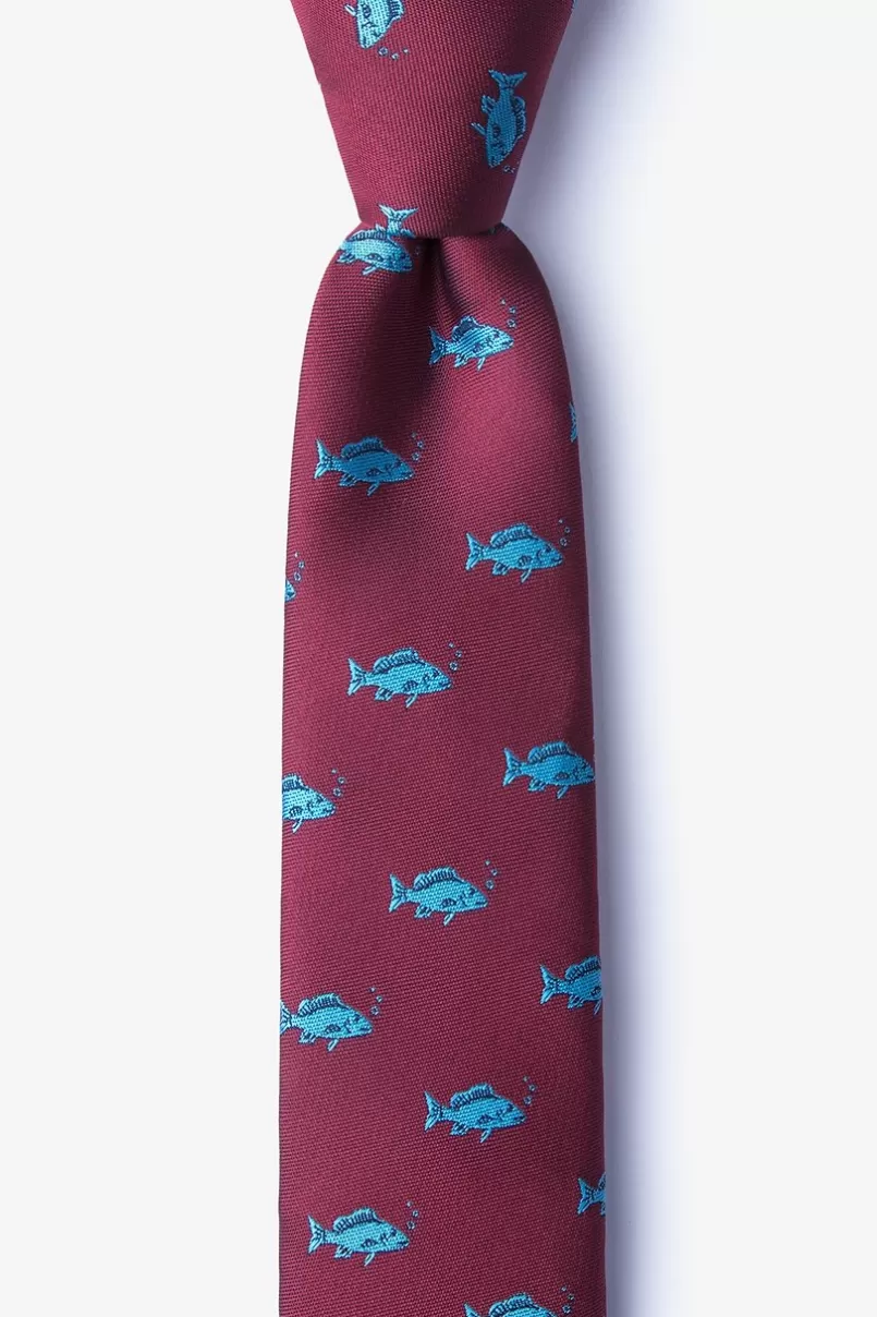 Ties Fish Skinny Tie Burgundy Clearance