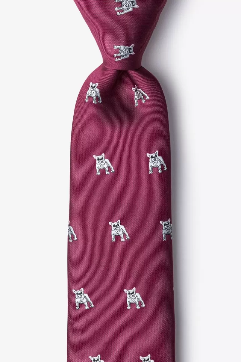Ties French Bulldog Burgundy Extra Long Tie Cheap