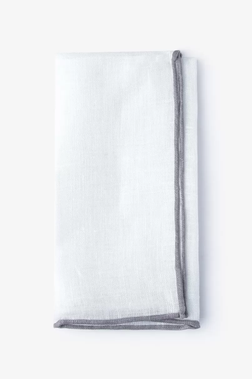 Ties Gray Edged Linen White Pocket Square White&LightGray Sale