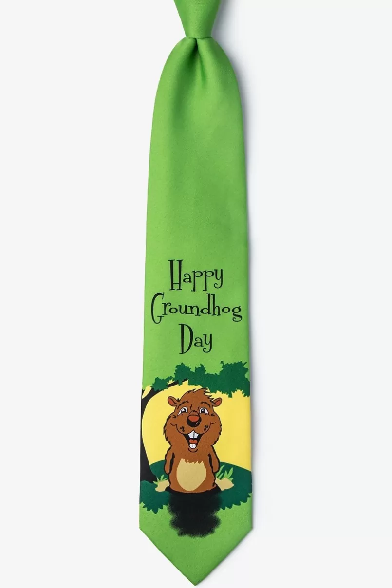 Ties Happy Groundhog Day Green Tie Fashion