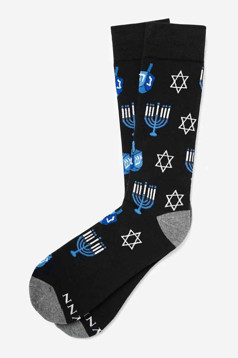 Ties Happy Hanukkah Black Sock Hot