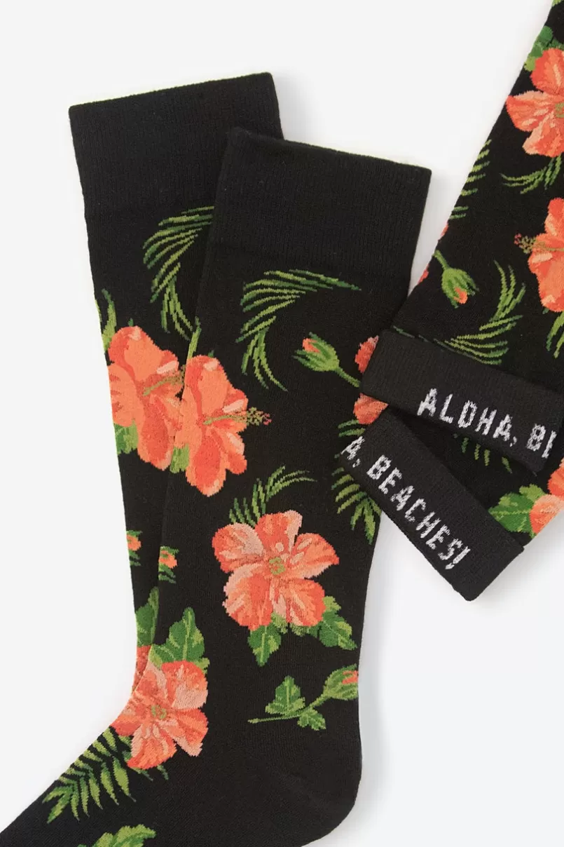 Ties Hibiscus Floral Sock Black Best