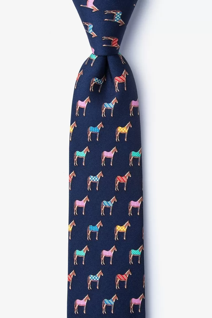 Ties Horse Blanket Navy Blue Skinny Tie Best Sale