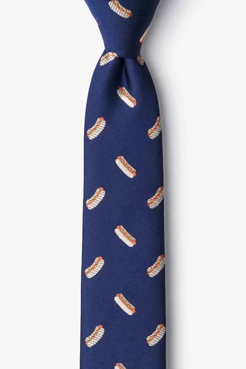 Ties Hot Dogs Navy Blue Skinny Tie Cheap