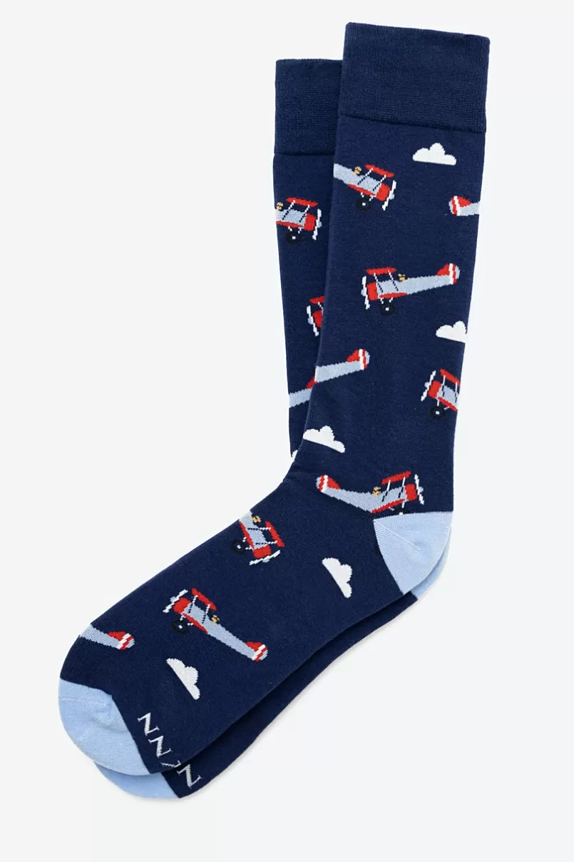 Ties Just Plane Crazy Bi-Plane Navy Blue Sock NavyBlue Discount