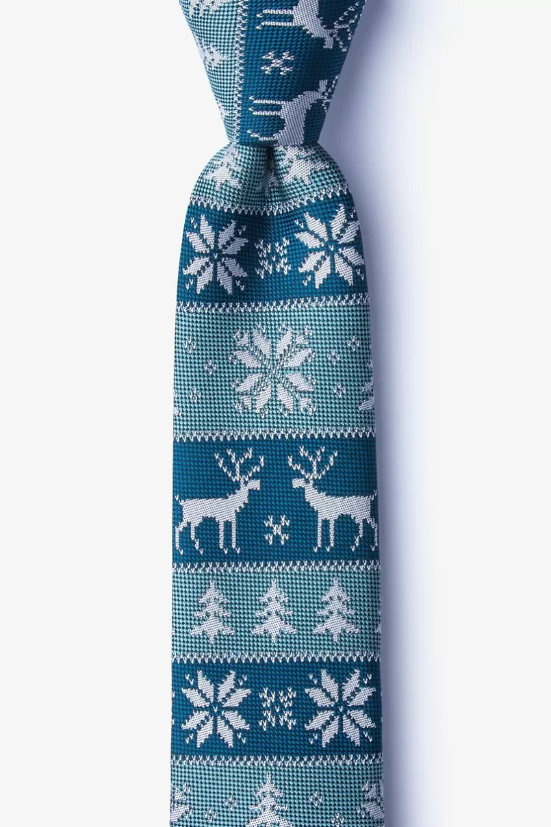 Ties Less Ugly Christmas Sweater Teal Skinny Tie Teal&NavyBlue Online