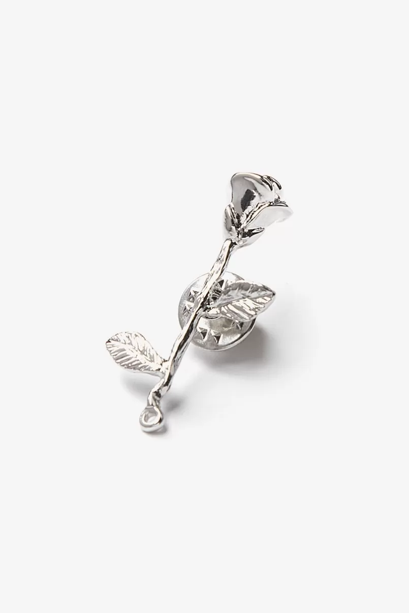 Ties Long Stem Rose Silver Lapel Pin Best Sale