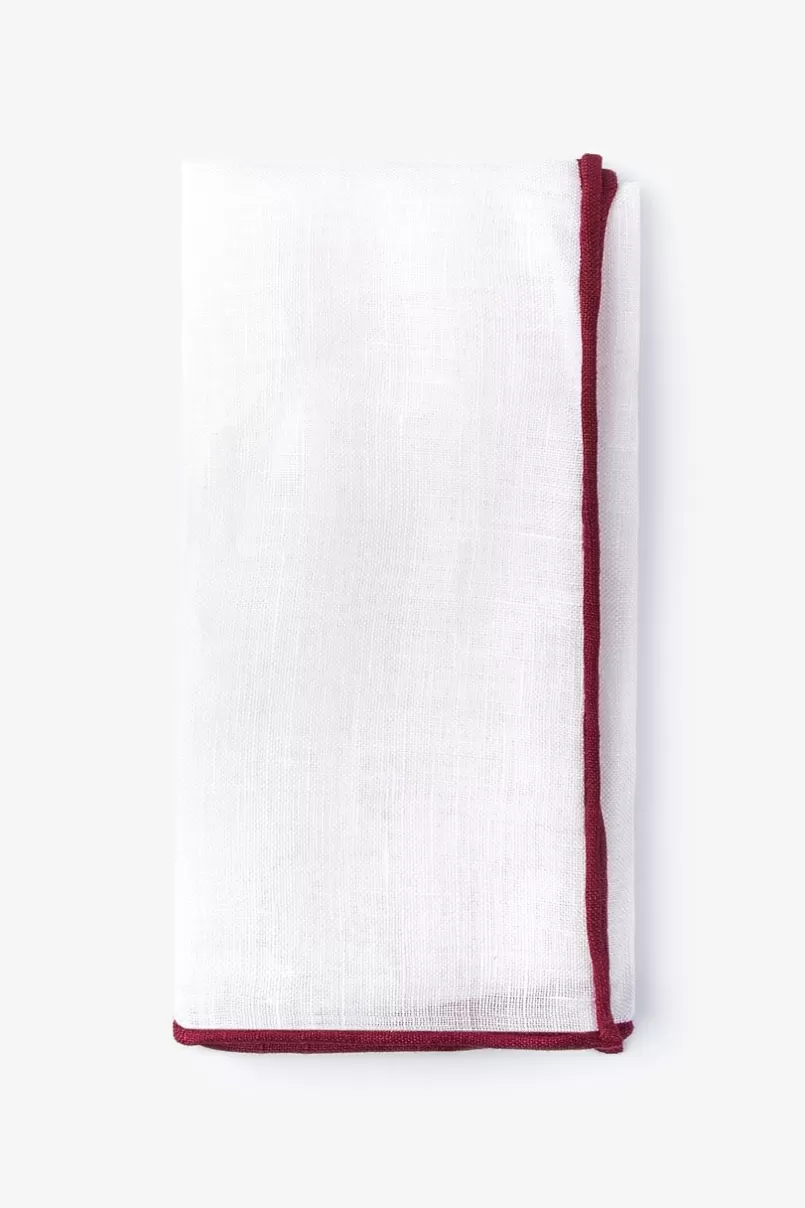 Ties Maroon Edged Linen White Pocket Square White&Maroon Sale
