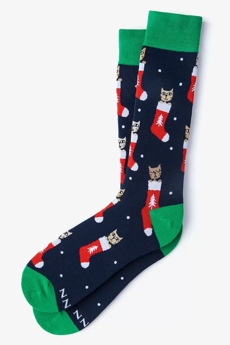 Ties Meowy Christmas Navy Blue Sock NavyBlue Shop