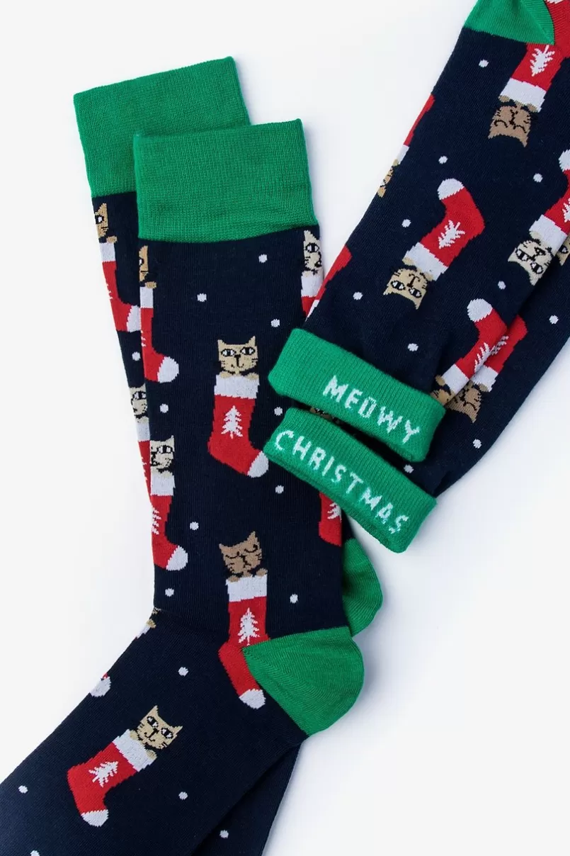 Ties Meowy Christmas Navy Blue Sock NavyBlue Shop