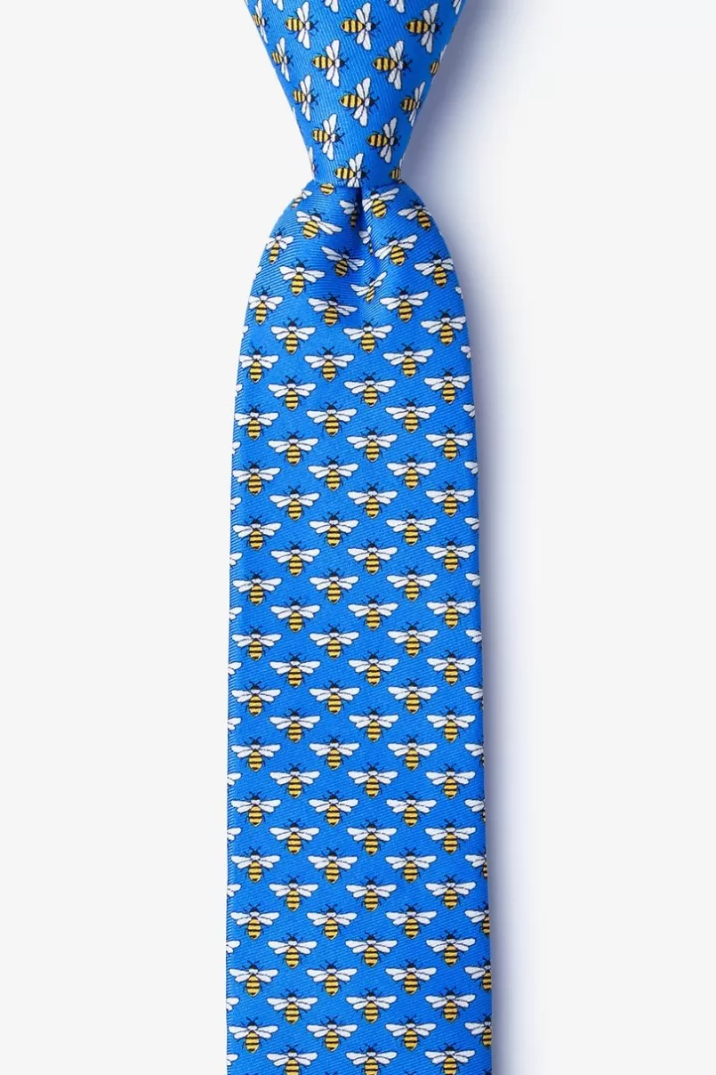 Ties Micro Bees Blue Skinny Tie Shop