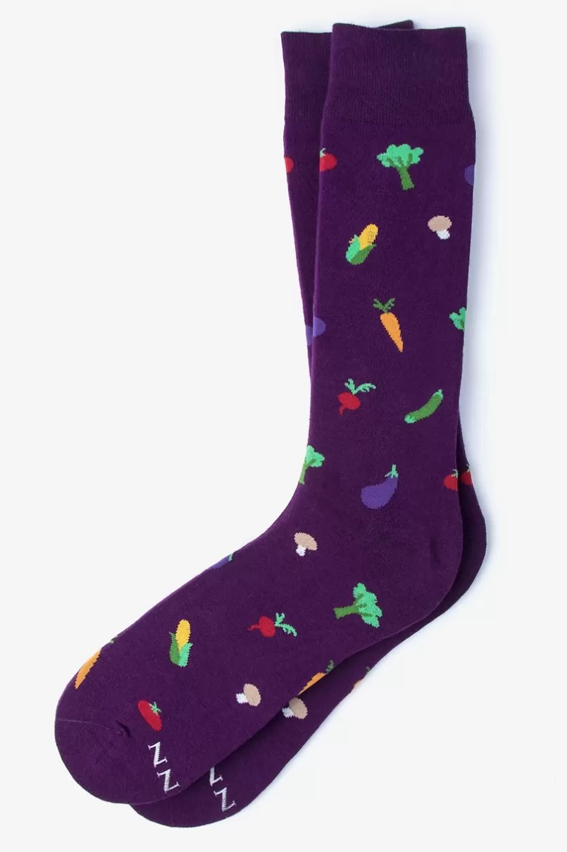 Ties Mixed Vegetable Purple Sock Cheap
