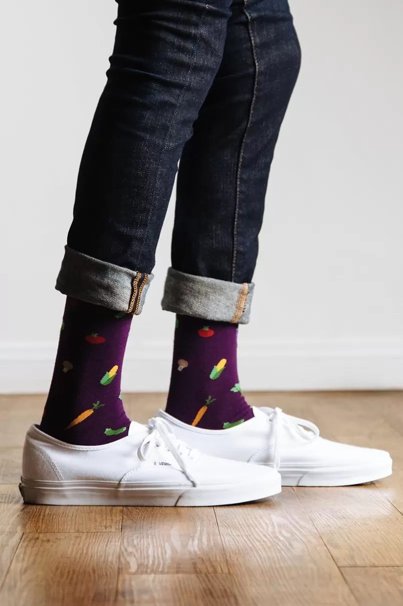 Ties Mixed Vegetable Purple Sock Cheap