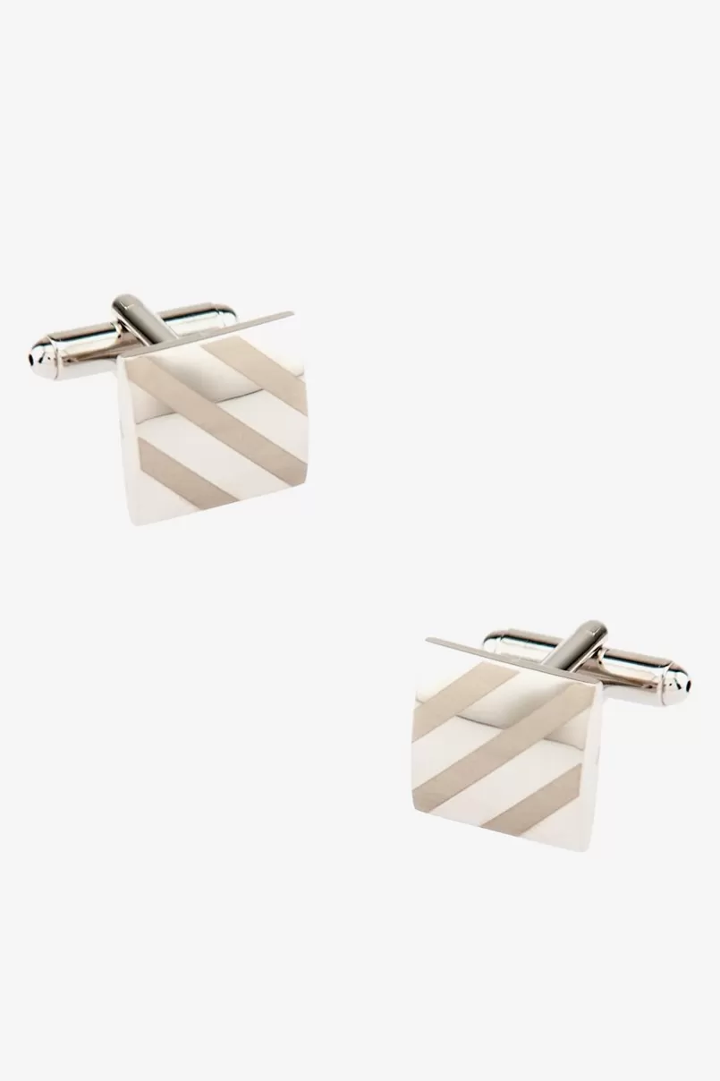 Ties Monochrome Square Diagonal Stripe Silver Cufflinks Best