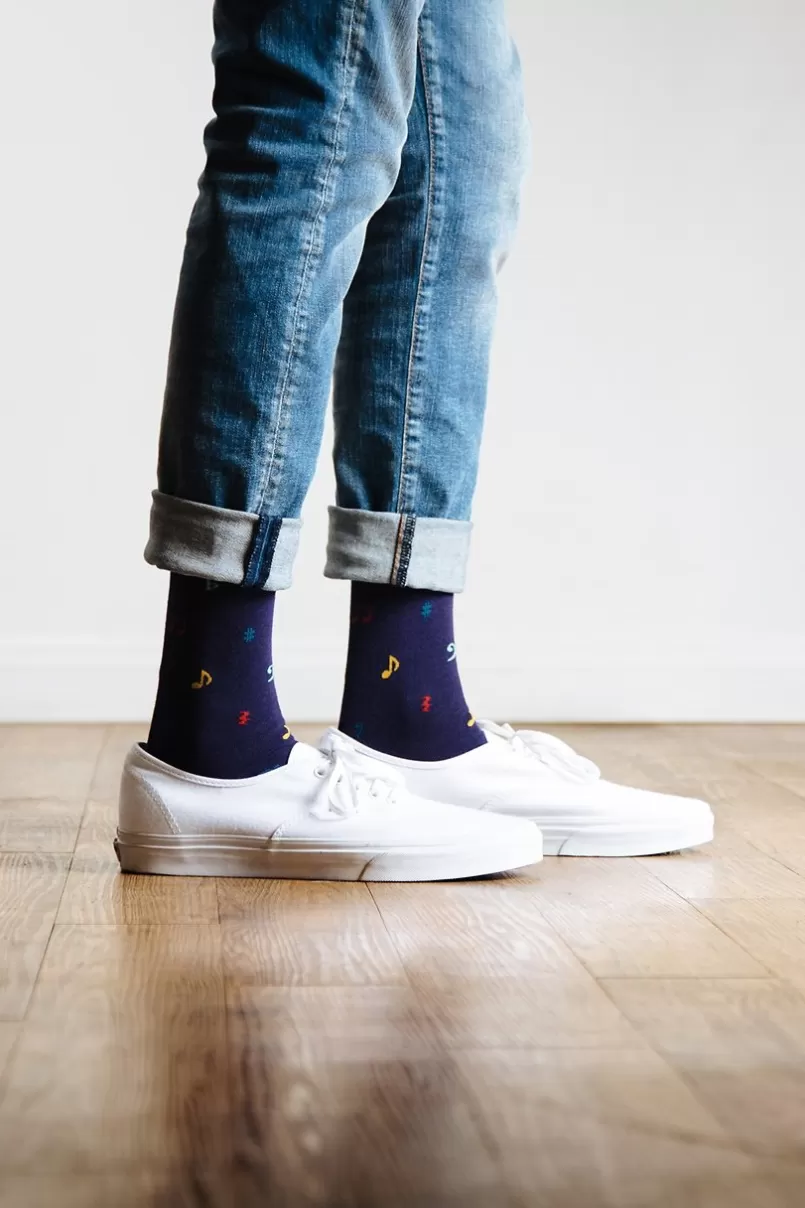 Ties Music Note Navy Blue Sock NavyBlue Sale