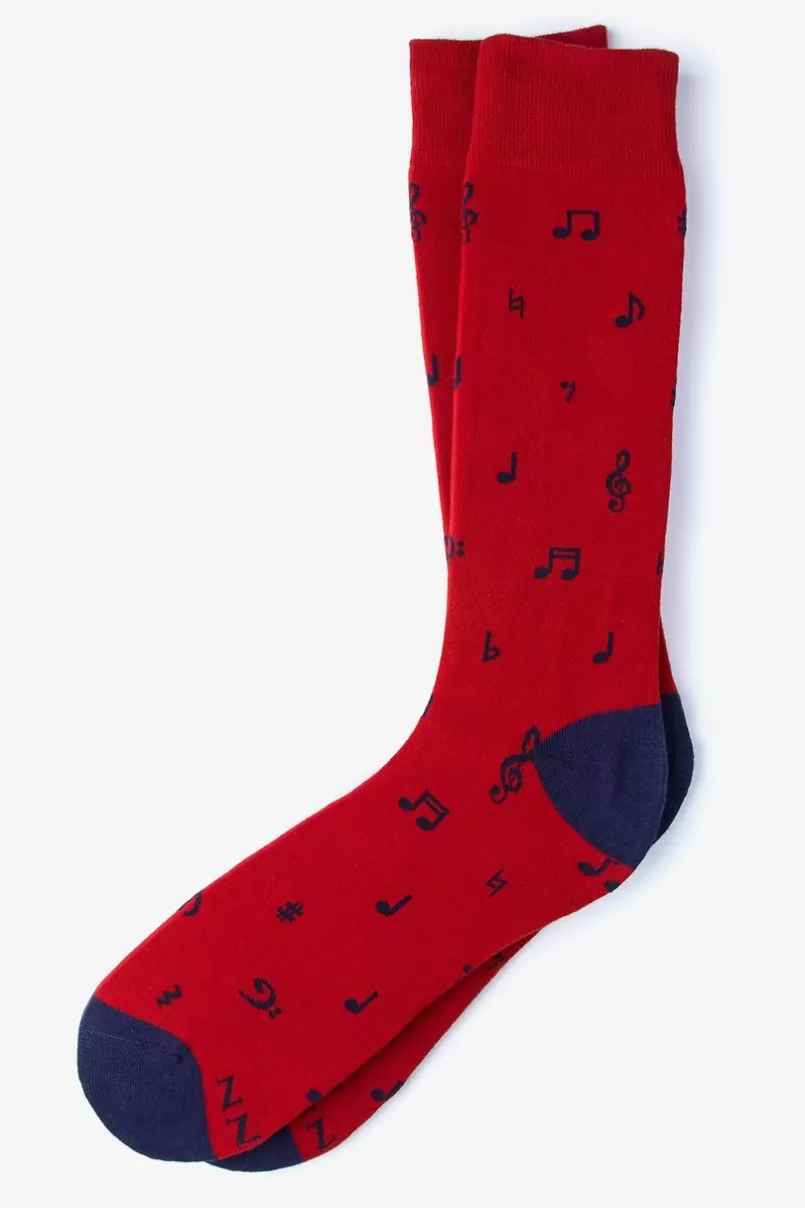 Ties Music Note Sock Red Cheap