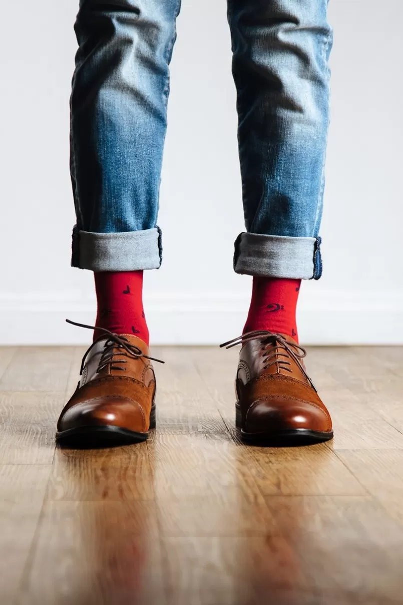 Ties Music Note Sock Red Cheap