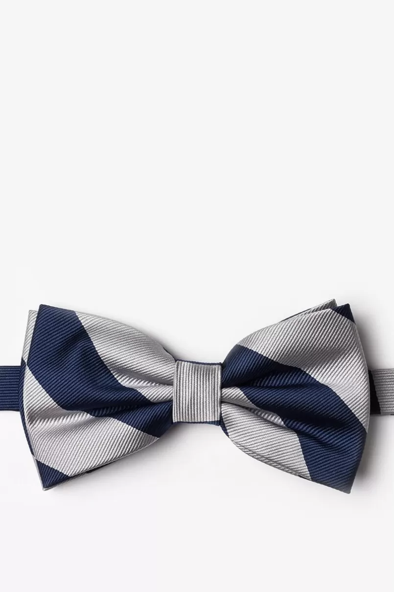 Ties Navy & Silver Stripe Navy Blue Pre-Tied Bow Tie NavyBlue&Silver Cheap