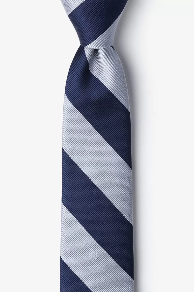 Ties Navy & Silver Stripe Navy Blue Skinny Tie NavyBlue&Silver Sale