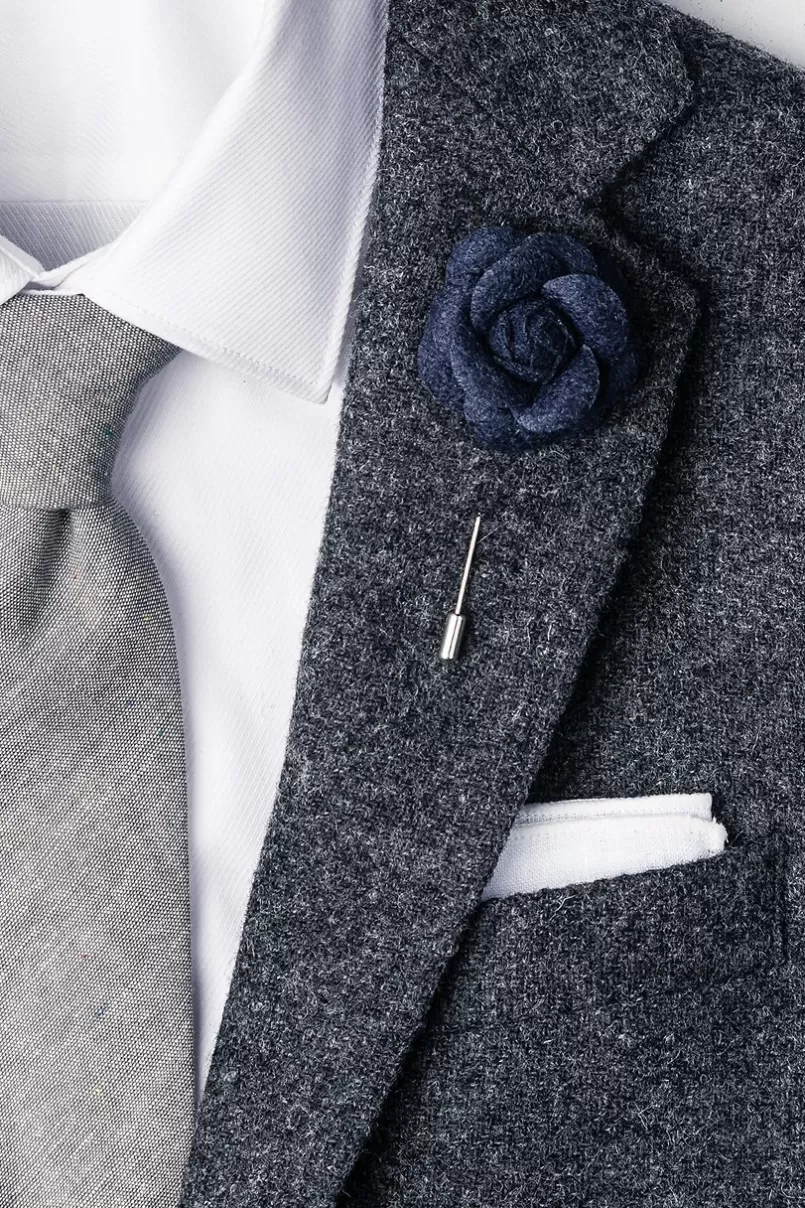 Ties Navy Blue Wool Felt Rose Lapel Pin Best