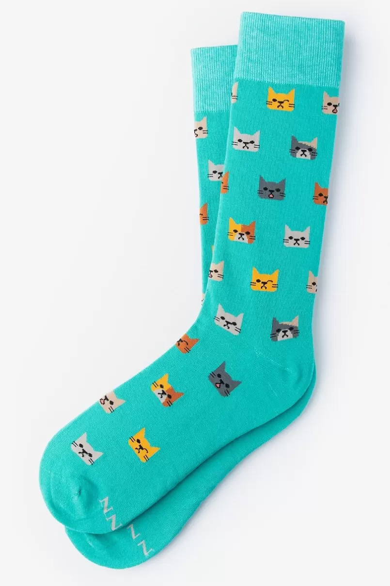 Ties Not Kitten Around Sock Aqua Best
