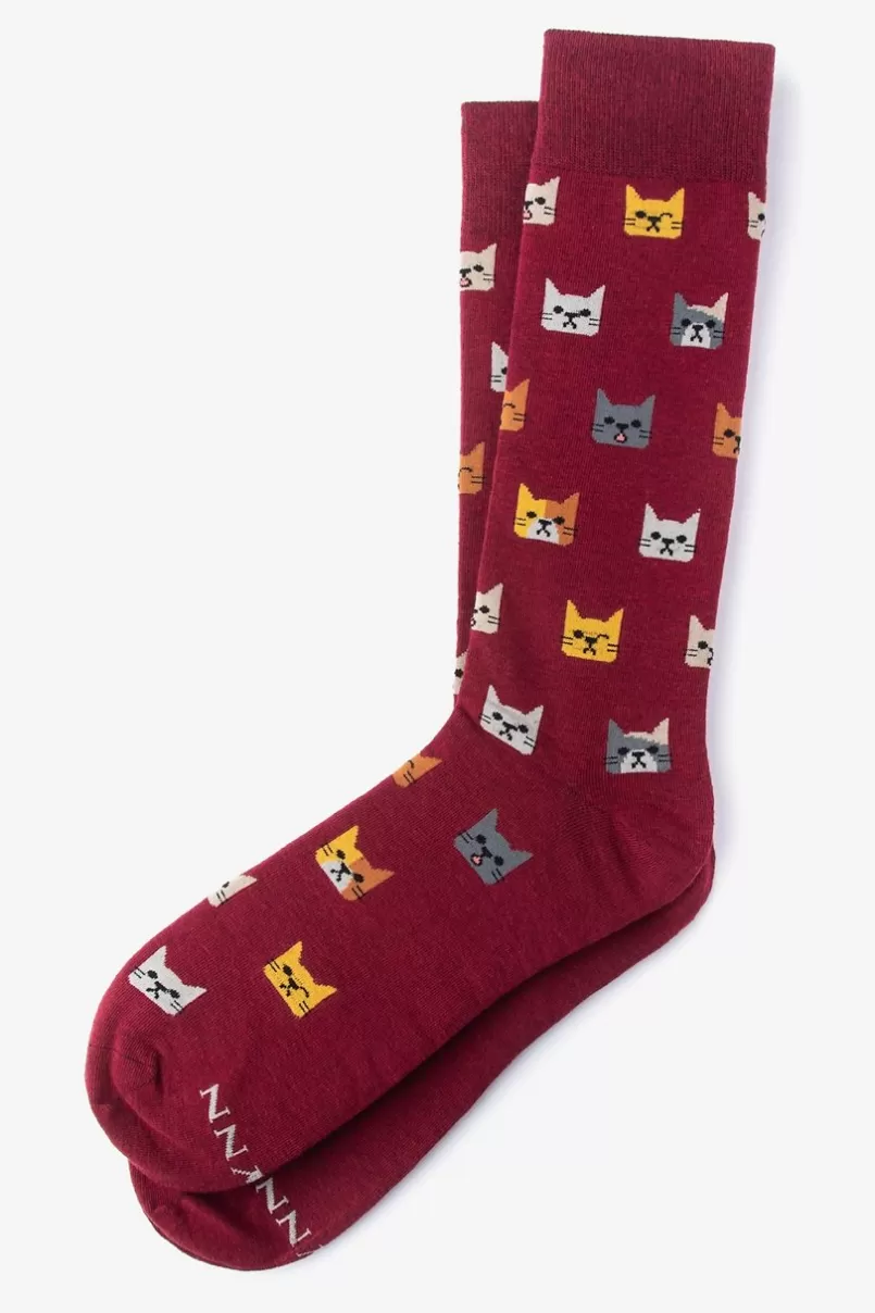 Ties Not Kitten Around Sock Burgundy Cheap