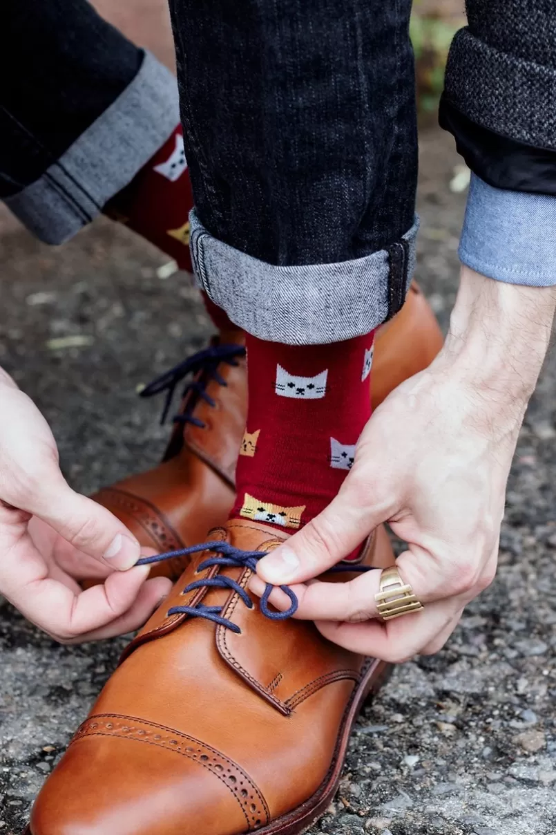 Ties Not Kitten Around Sock Burgundy Cheap