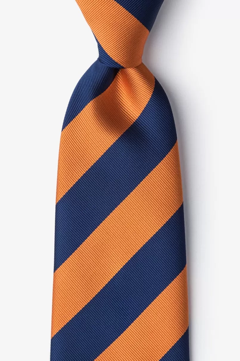 Ties Orange & Navy Stripe Extra Long Tie Orange&NavyBlue Fashion