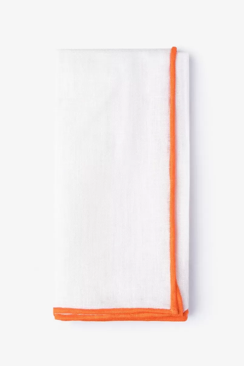 Ties Orange Edged Linen White Pocket Square White&Orange Discount