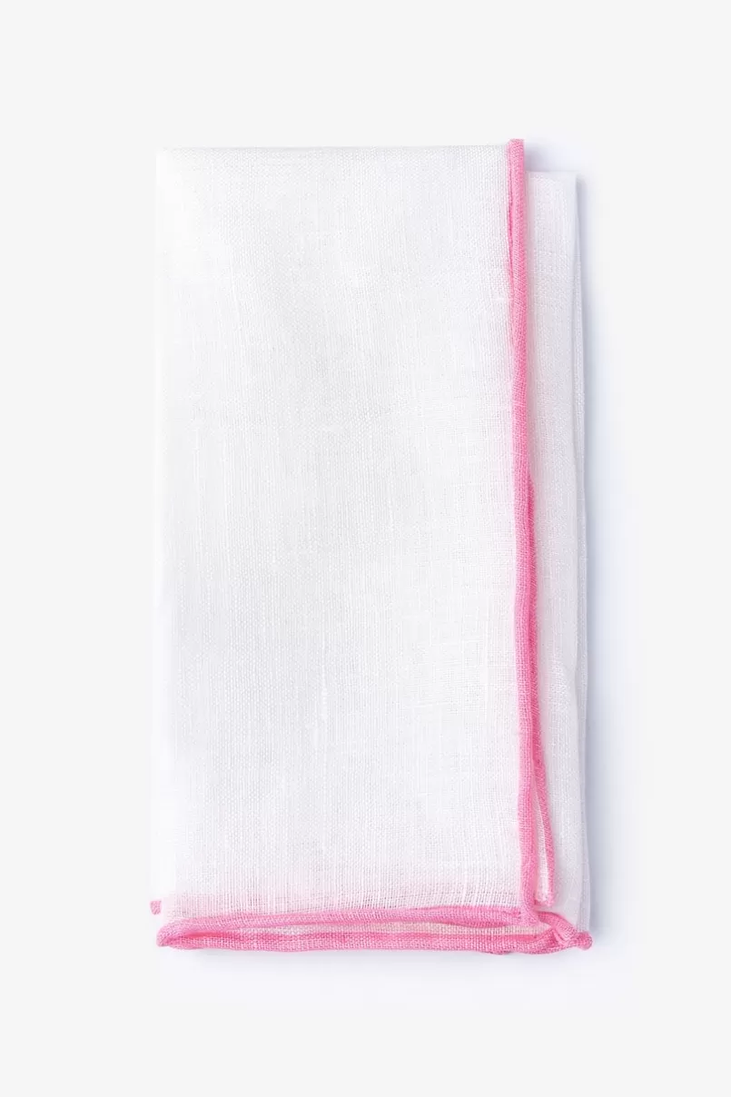 Ties Pink Edged Linen White Pocket Square White&Pink New