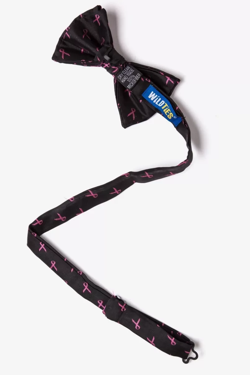 Ties Pink Ribbon for Breast Cancer Awareness Black Pre-Tied Bow Tie Cheap
