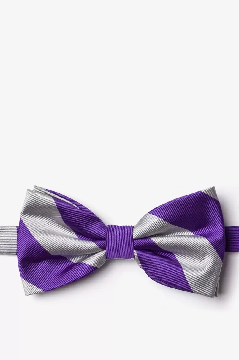 Ties Purple & Silver Stripe Pre-Tied Bow Tie Purple&Silver Flash Sale