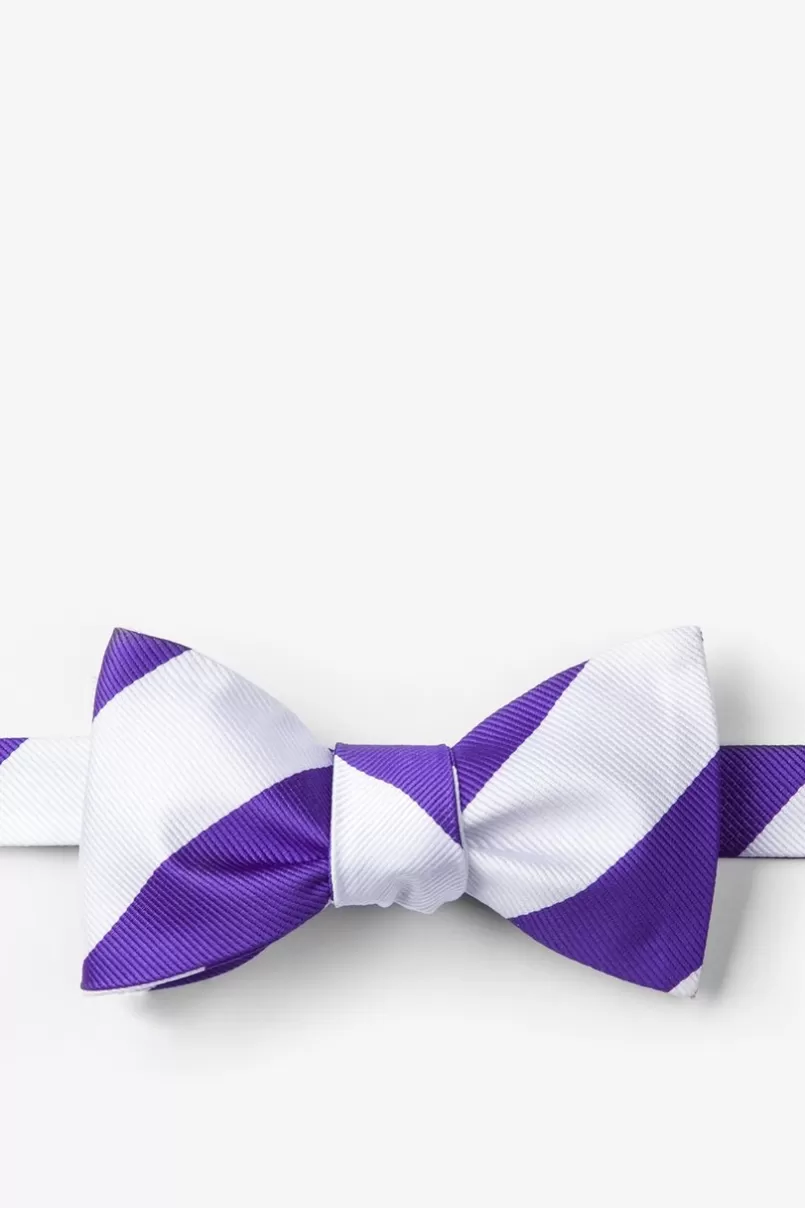 Ties Purple & White Stripe Self-Tie Bow Tie Purple&OffWhite Hot