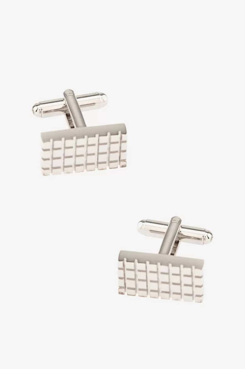 Ties Rectangle Grid Silver Cufflinks Best Sale
