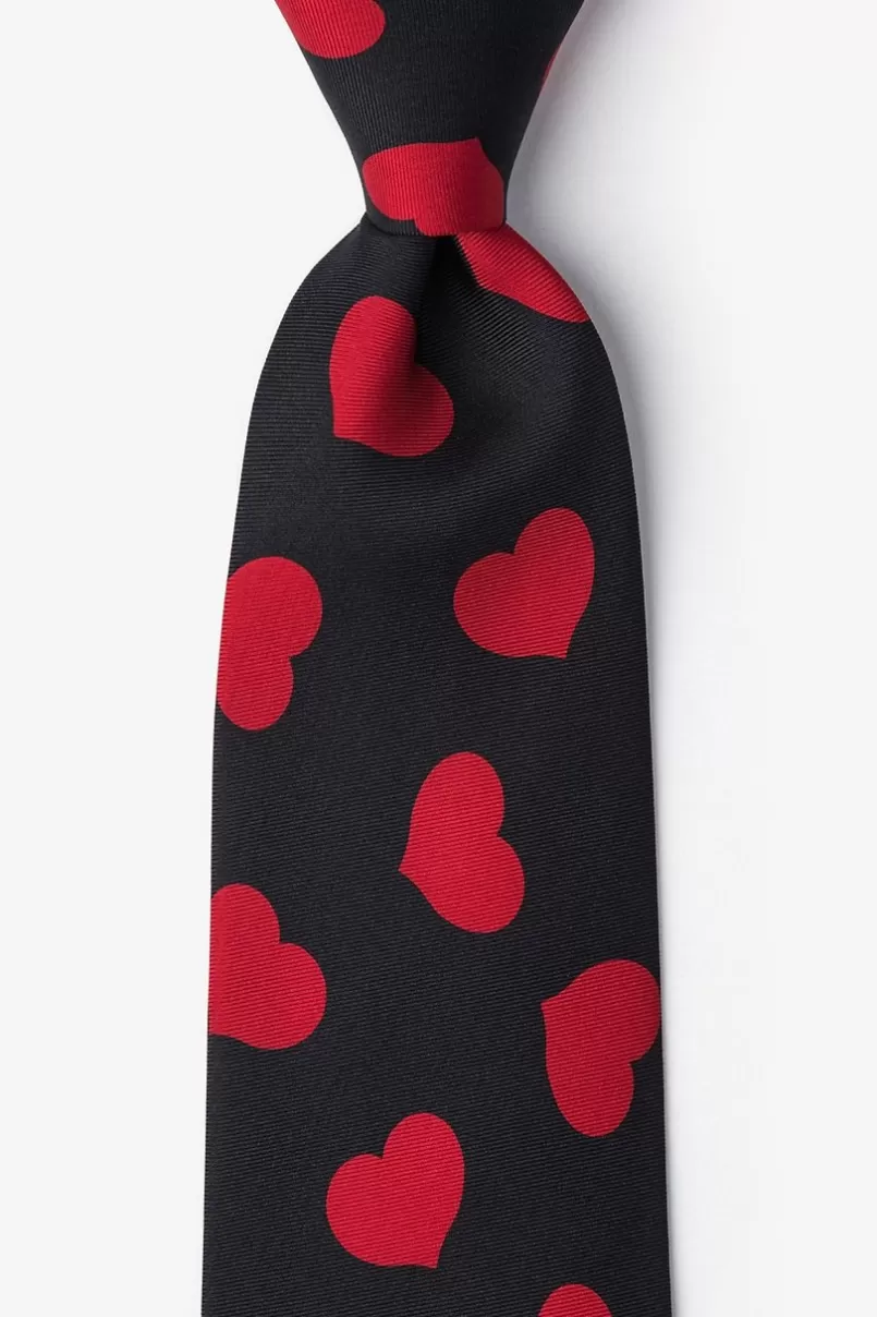 Ties Red Hearts Black Tie New
