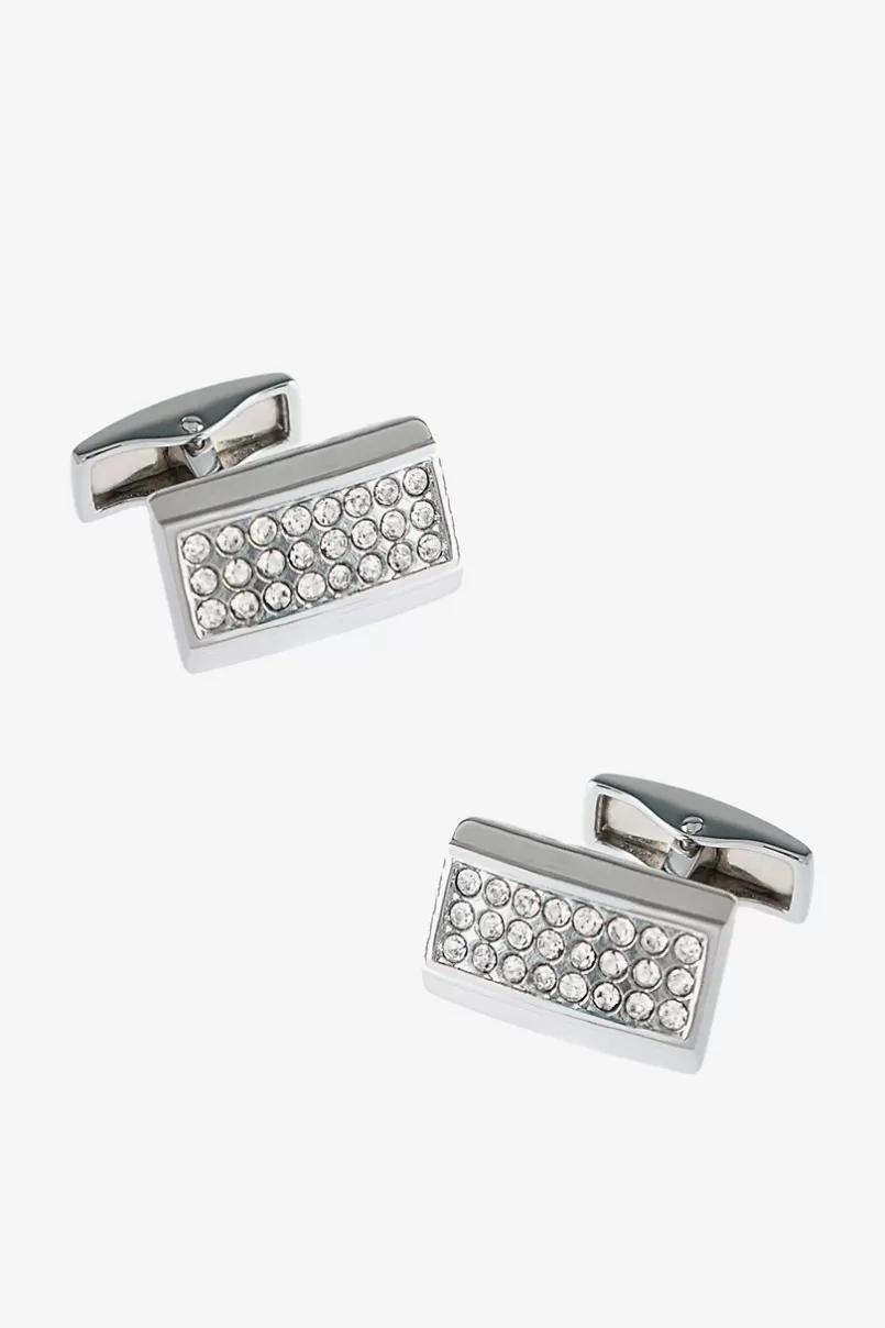 Ties Rhinestone Plate Silver Cufflinks Outlet
