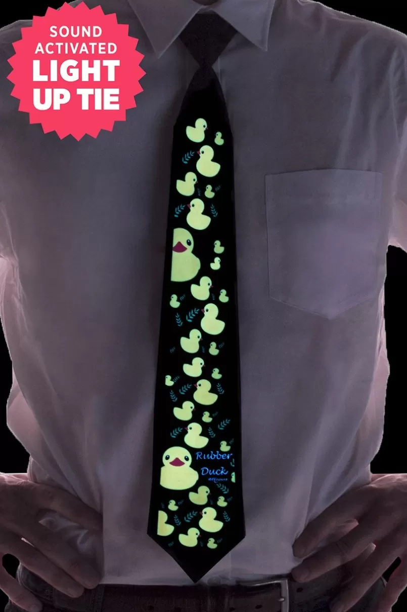 Ties Rubber Duck Sound Activated Light Up Black Tie Fashion