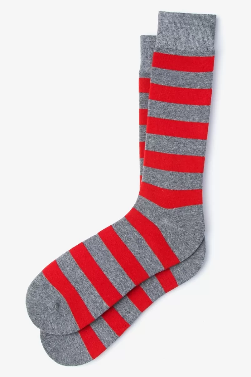 Ties Rugby Stripe Heather Gray Sock HeatherGray&Red Discount