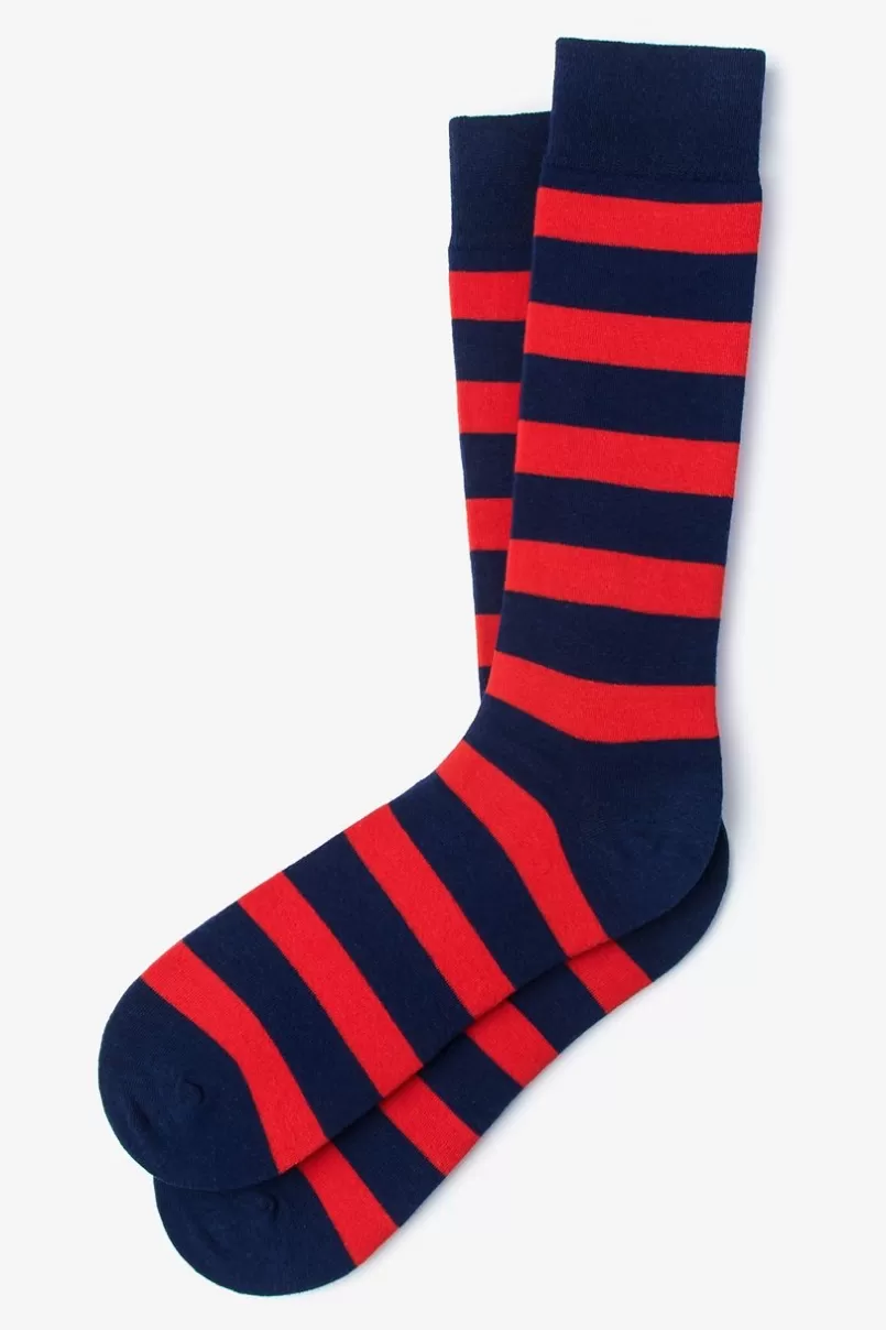 Ties Rugby Stripe Navy Blue Sock NavyBlue&Red Online
