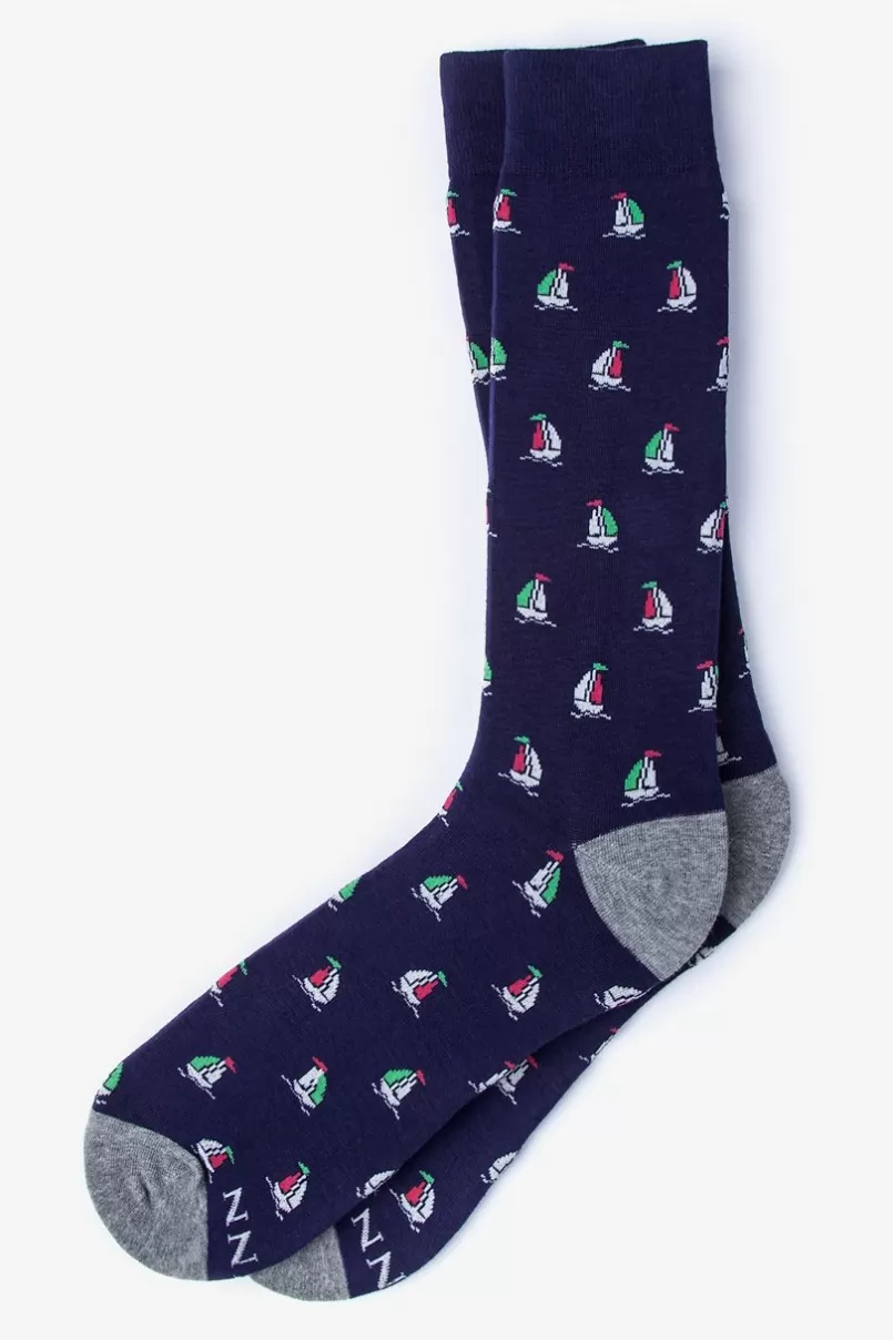 Ties Sail Boat Navy Blue Sock Shop