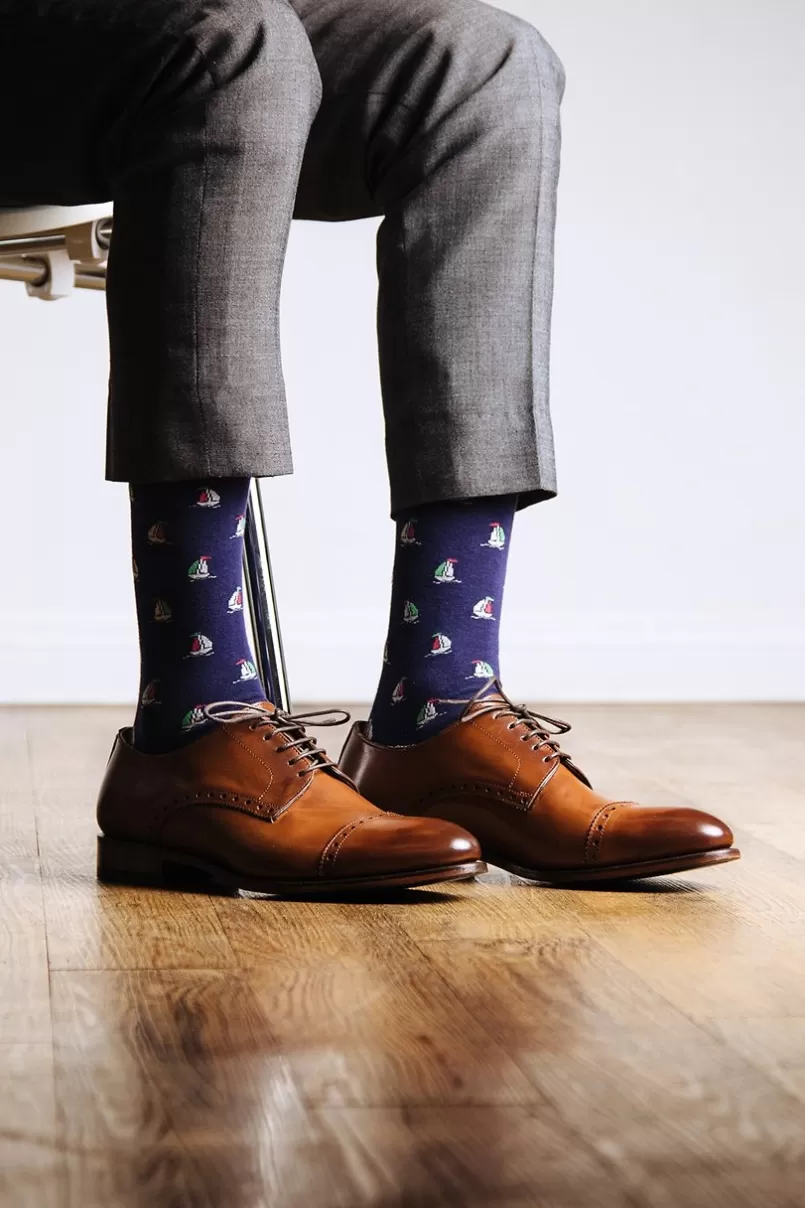 Ties Sail Boat Navy Blue Sock Shop