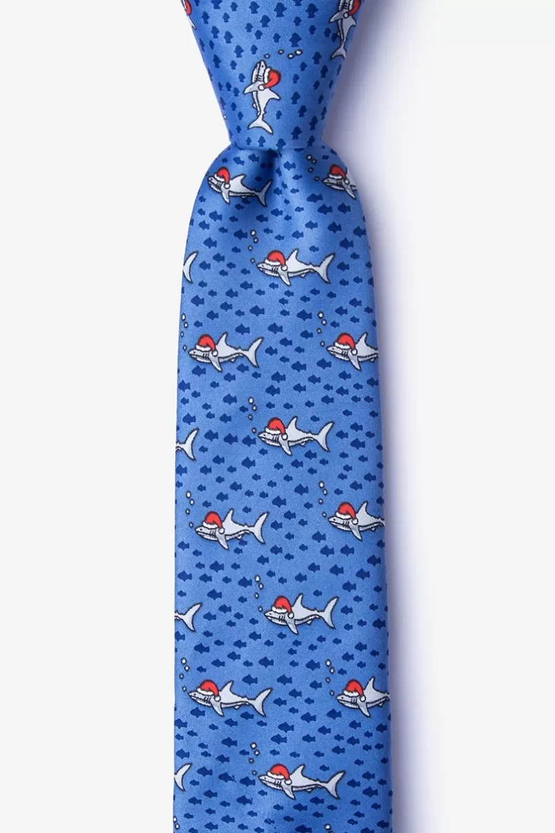 Ties Santa Sharks Blue Skinny Tie Fashion