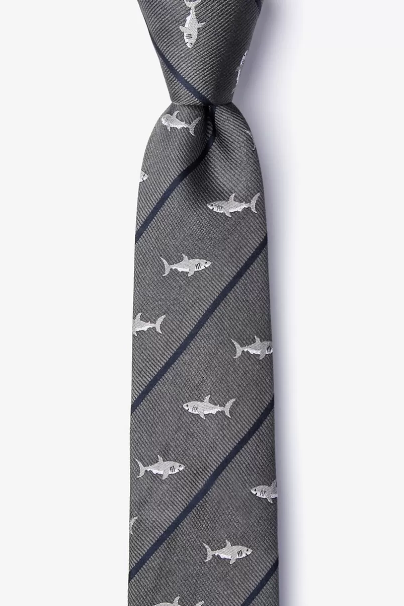 Ties Shark Infested Waters Skinny Tie Charcoal Cheap