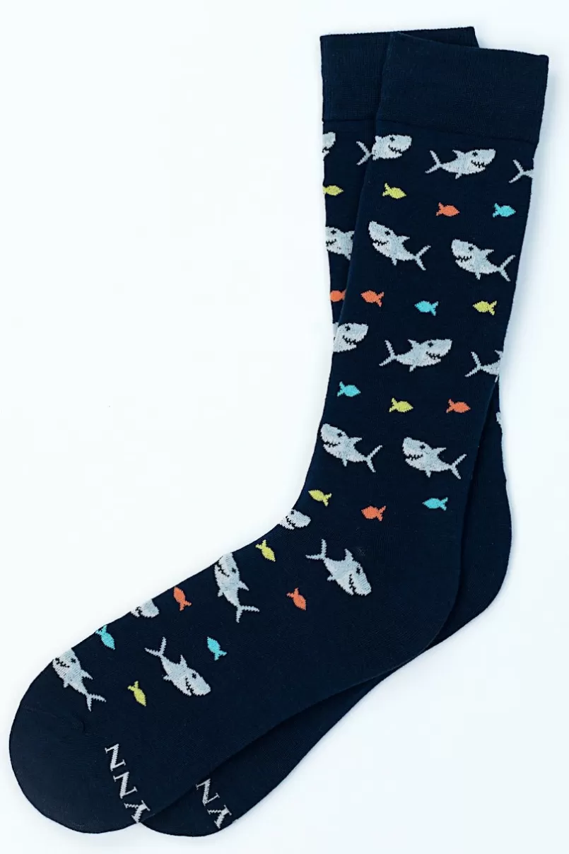 Ties Shark Navy Blue Sock Discount