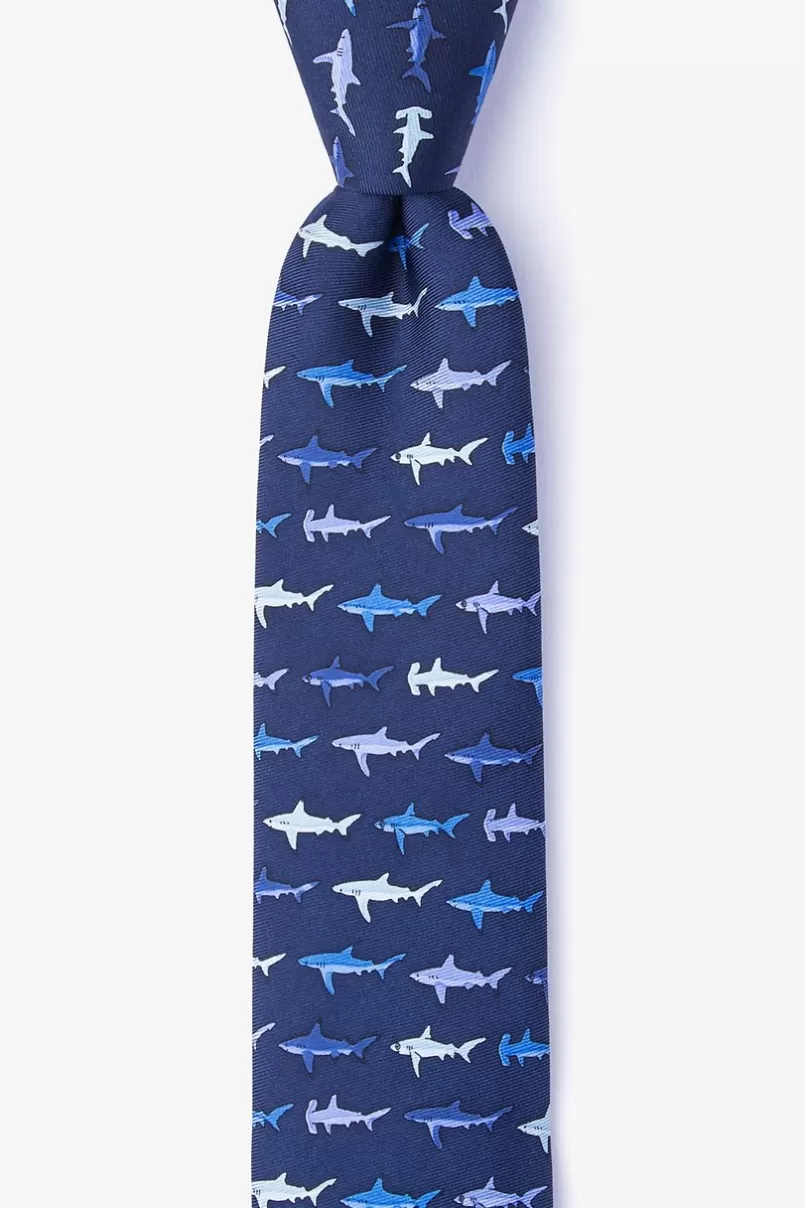 Ties Shark Print Navy Blue Skinny Tie New