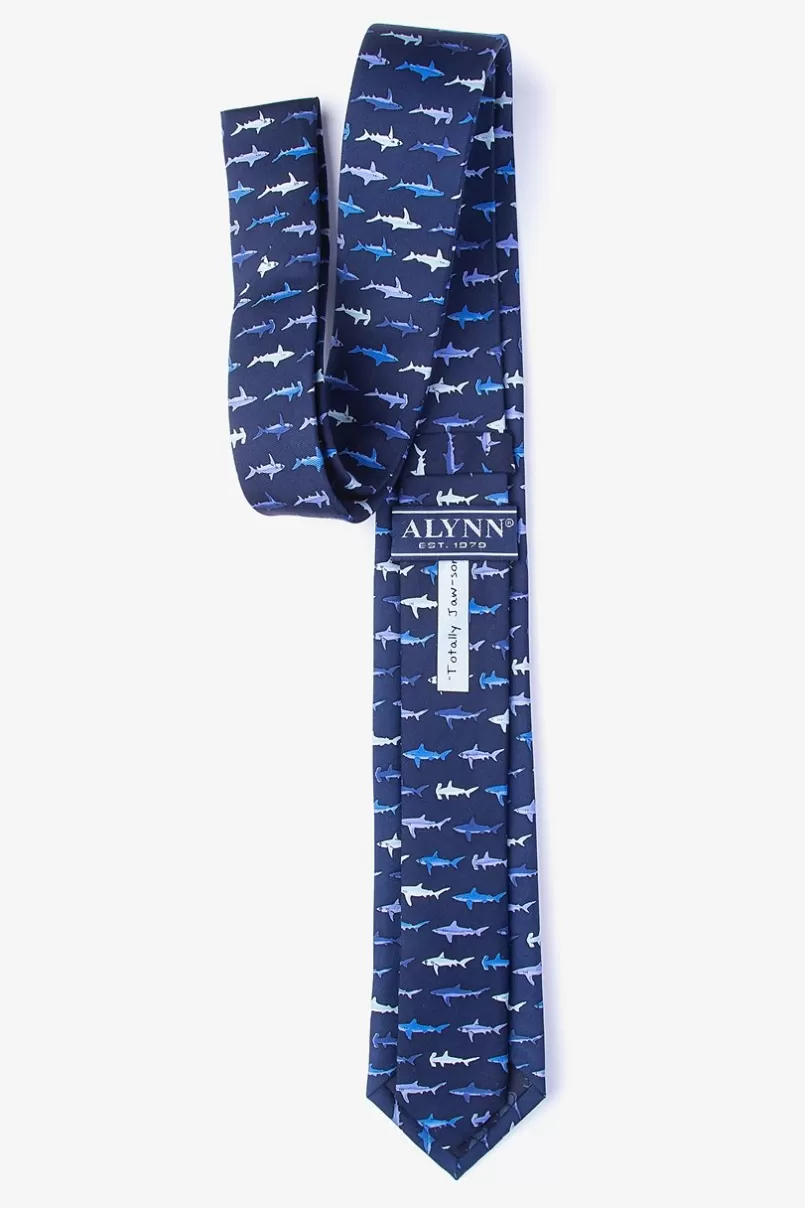 Ties Shark Print Navy Blue Skinny Tie New