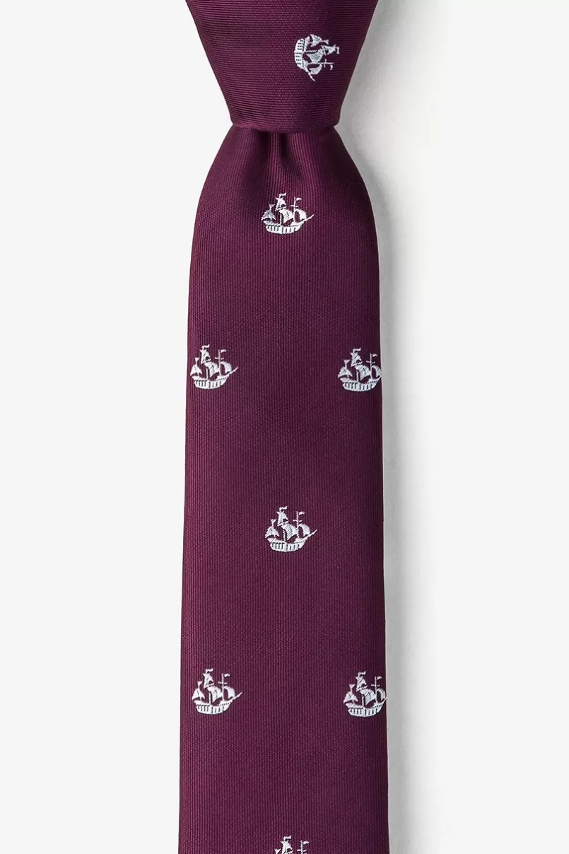 Ties Ships Ahoy Skinny Tie Burgundy Hot